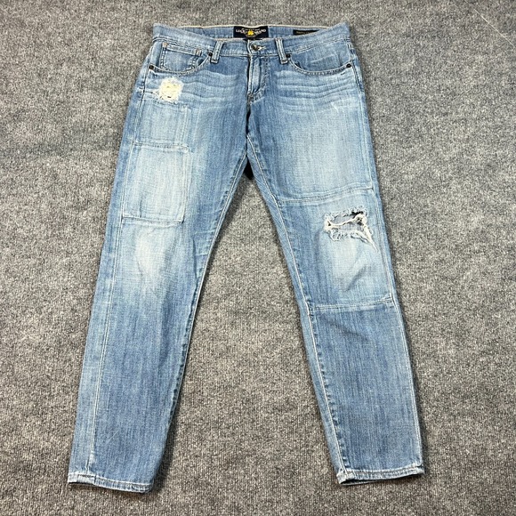Lucky Brand Denim - Lucky Brand Sienna Cigarette Straight Jeans Women 4/27 Blue Patchwork Distressed